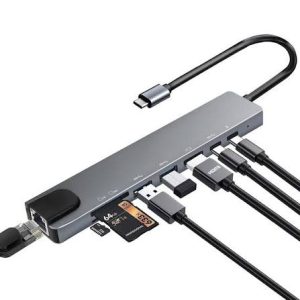 DEVIA HUB 8EN1 TIPO C HDMI/USB X2/PD 100W/SD/ETHERNET GRIS